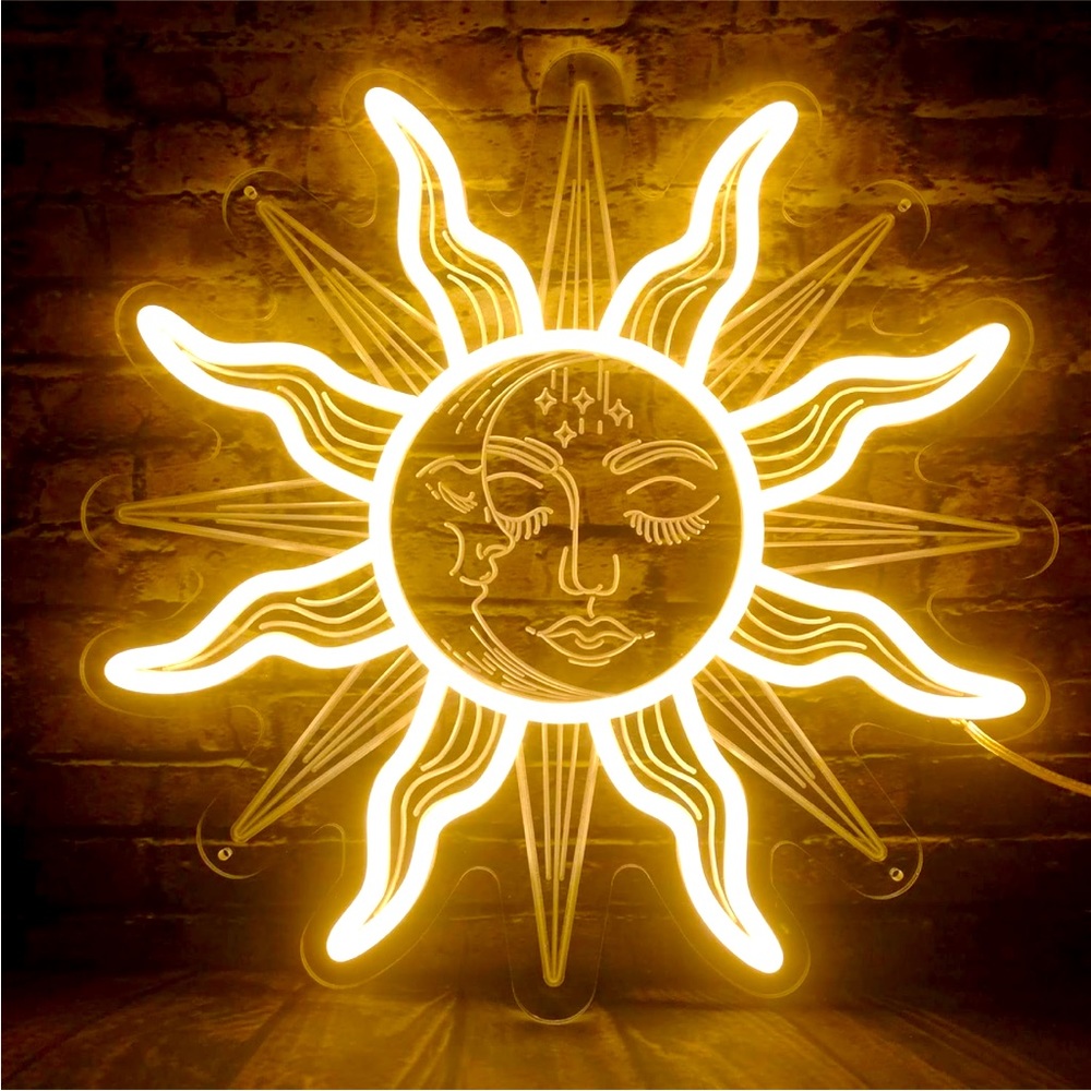 Neon Bohemian Sun Moon Hippie Indie Wall Light LED Decor Festival Wall Yoga Gift